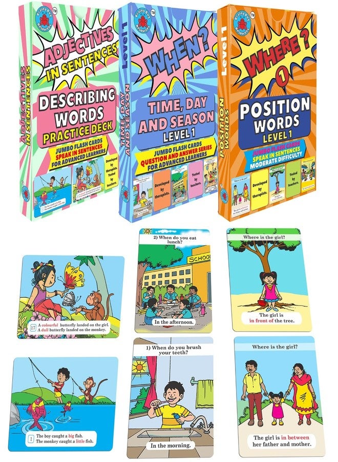 Brainy Bug Resources Adjectives in Sentences, Answer 'When?' Questions, Answer 'Where?' Questions (Level 1) | Audio-enabled in Hindi, English, Punjabi, Tamil, Kannada, Telugu | Special Needs Kids | Learn English - Image 1